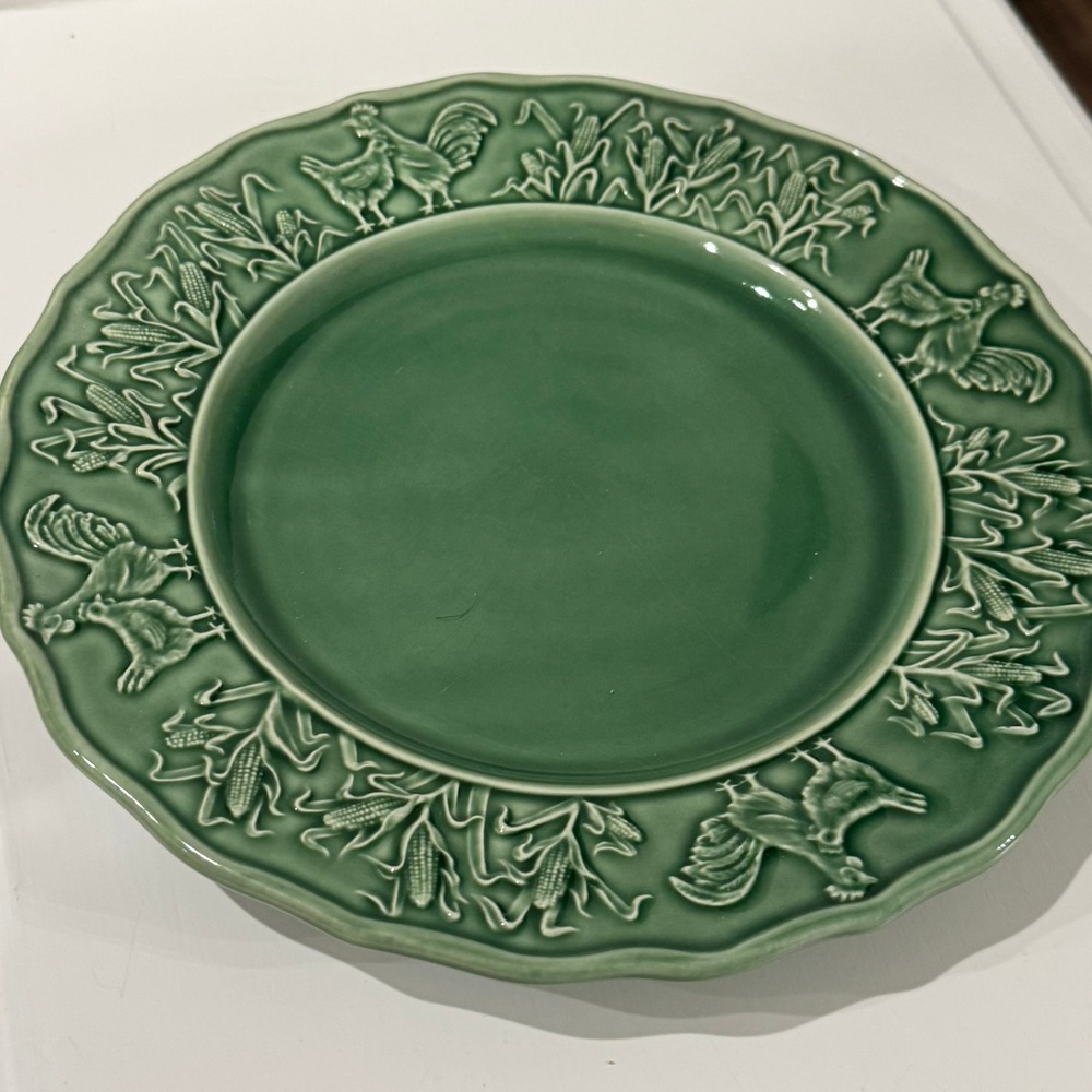 Portugal Ceramic Green Rooster Corn Embossed Dinner‎ Plate Farmhouse Rustic